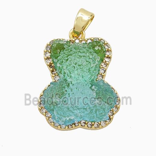 Resin Bear Copper Pendant Pave Zirconia Gold Plated
