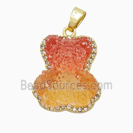 Resin Bear Copper Pendant Pave Zirconia Gold Plated