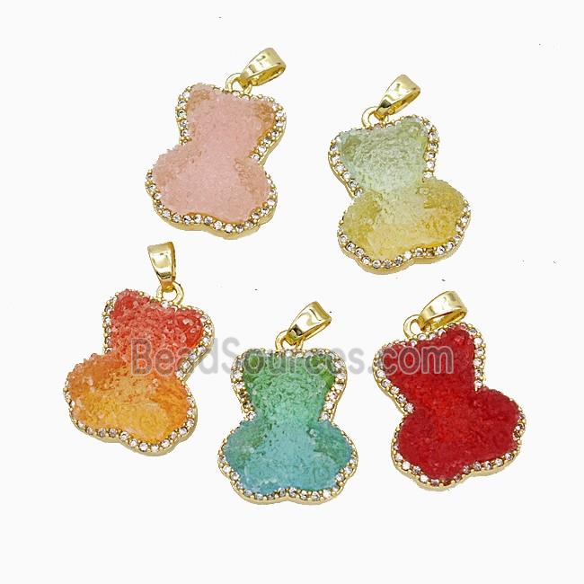 Resin Bear Copper Pendant Pave Zirconia Gold Plated Mixed