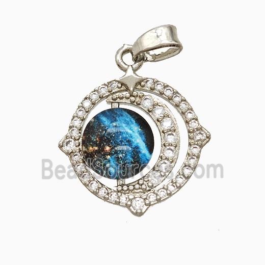 Copper Sun Moon Pendant Pave Zirconia Resin Platinum Plated