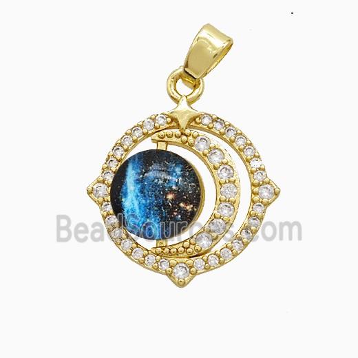 Copper Sun Moon Pendant Pave Zirconia Resin Gold Plated