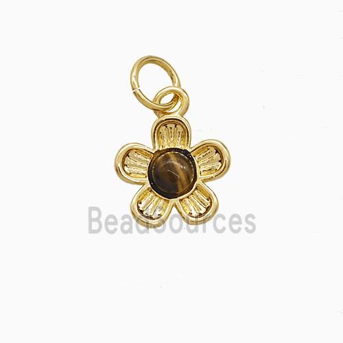 Copper Flower Pendant Pave Tigereye Gold Plated
