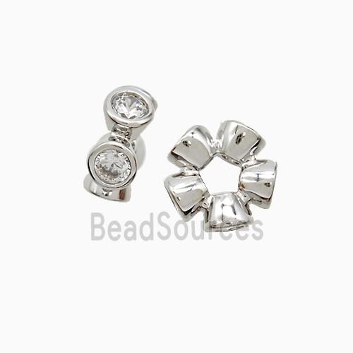 Copper Rondelle Beads Pave Zirconia Platinum Plated