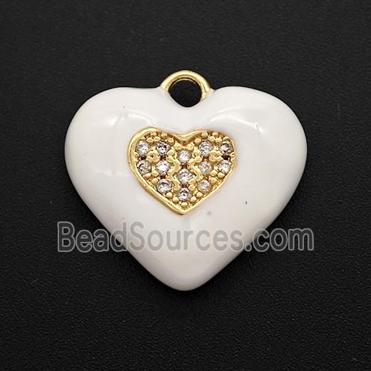Copper Heart Pendant Pave Zirconia White Enamel Gold Plated