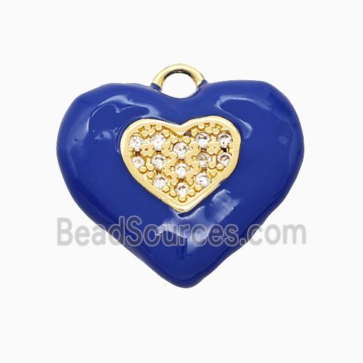 Copper Heart Pendant Pave Zirconia Lapisblue Enamel Gold Plated