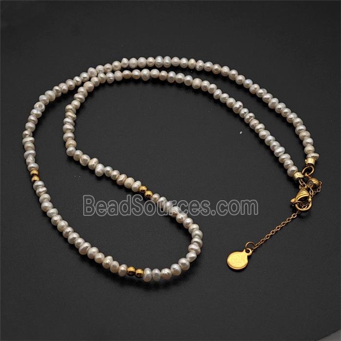 White Pearl Necklace Copper Gold Plated