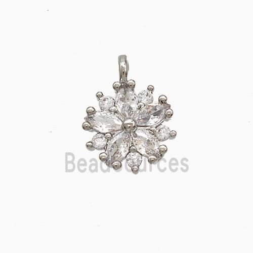 Copper Flower Pendant Pave Zirconia Platinum Plated
