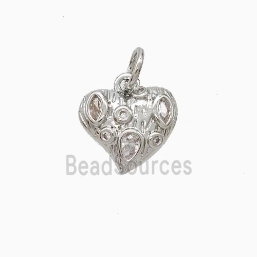 Copper Heart Pendant Pave Zirconia Platinum Plated