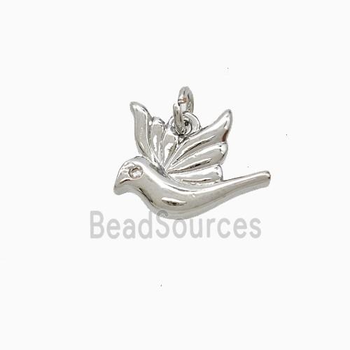 Copper Peace Dove Pendant Birds Pave Zirconia Platinum Plated