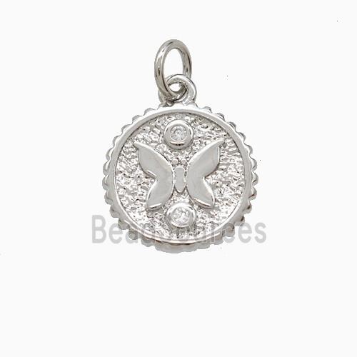 Copper Butterfly Pendant Pave Zirconia Platinum Plated