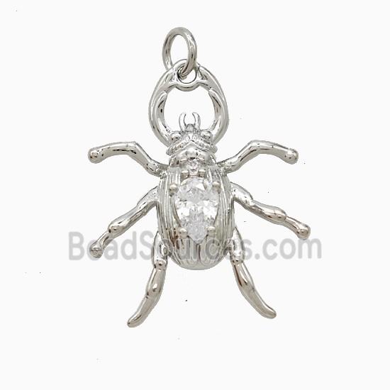 Copper Beetle Pendant Pave Zirconia Platinum Plated