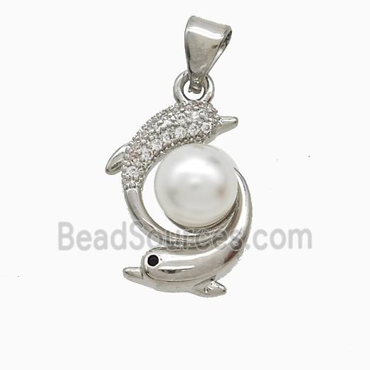 Copper Dolphin Pendant Pave Zirconia Resin Platinum Plated