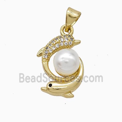 Copper Dolphin Pendant Pave Zirconia Resin Gold Plated