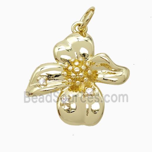Copper Flower Pendant Pave Zirconia Gold Plated