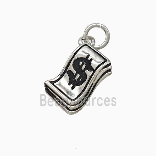 Money Dollar Charms Copper Pendant Black Enamel Platinum Plated