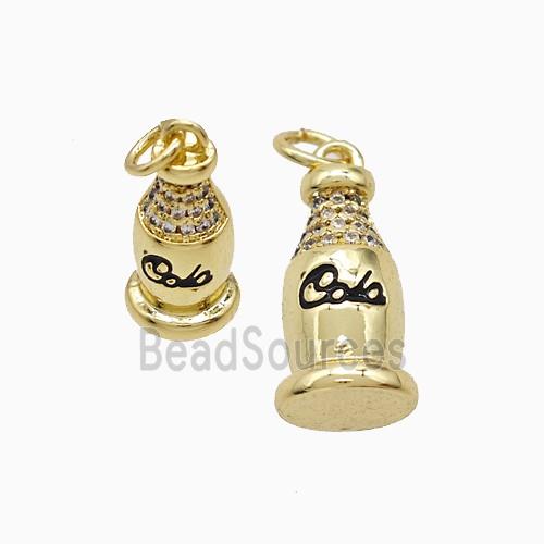 Copper Bottle Pendant Pave Zirconia Black Enamel Cola Gold Plated