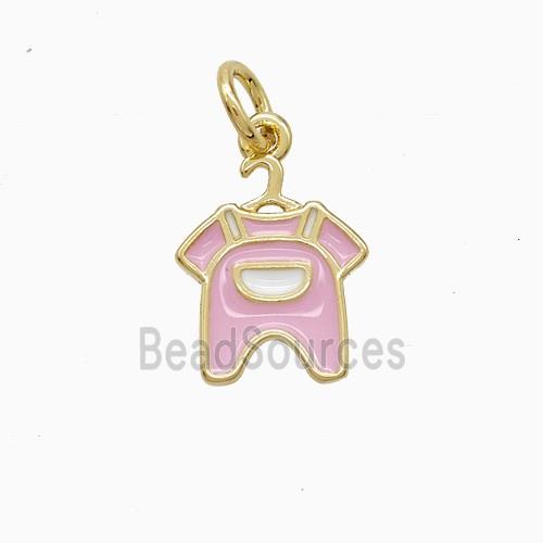 Baby Clothes Charms Copper Pendant Pink Enamel Gold Plated