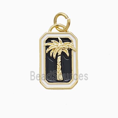 Coconut Tree Charms Copper Palm Pendant Black Enamel Gold Plated