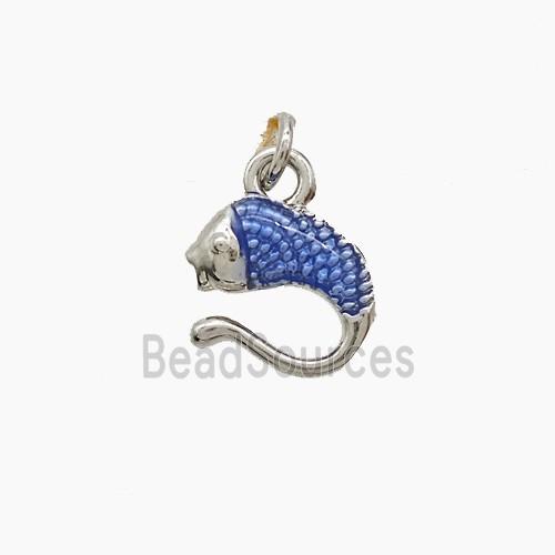 Copper Fish Pendant Blue Painted Platinum Plated