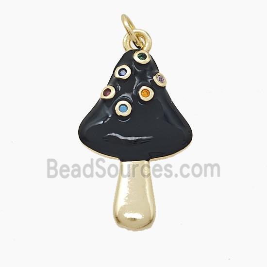 Copper Mushroom Pendant Pave Zirconia Black Enamel Gold Plated