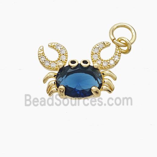 Copper Crab Pendant Pave Zirconia Blue Crystal Glass Gold Plated
