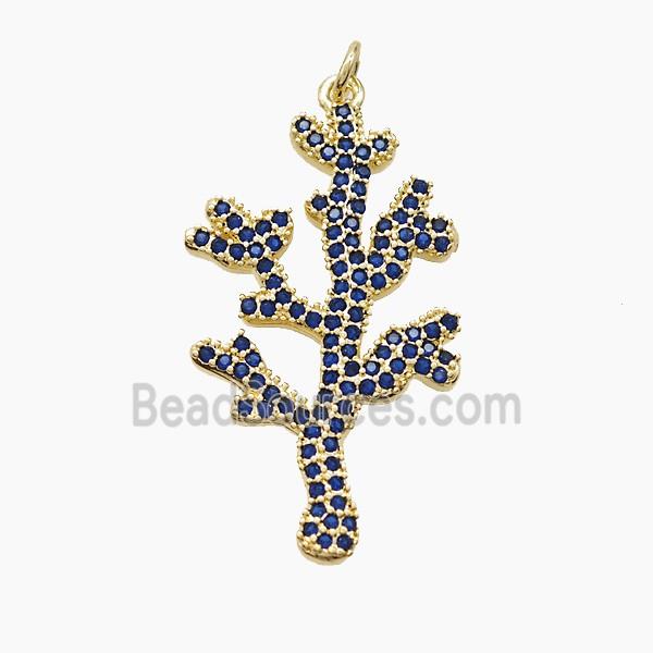 Copper Coral Reef Pendant Pave Blue Zirconia Gold Plated