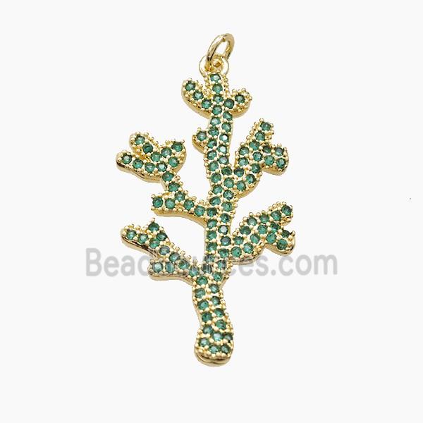 Copper Coral Reef Pendant Pave Green Zirconia Gold Plated