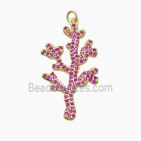 Copper Coral Reef Pendant Pave Red Zirconia Gold Plated
