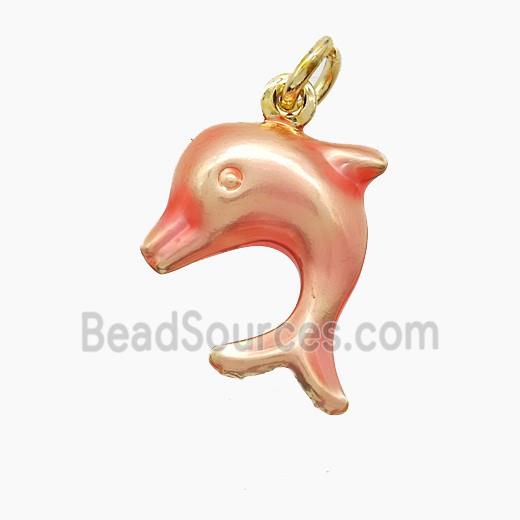 Copper Dolphin Pendant Pink Painted Gold Plated