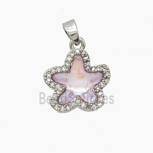 Copper Starfish Pendant Pave Zirconia Pink Acrylic Platinum Plated