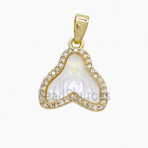 Copper Shark-Tail Pendant Pave Zirconia White Acrylic Gold Plated