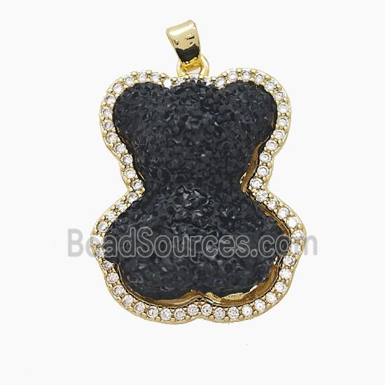 Black Resin Bear Copper Pendant Pave Zirconia Gold Plated