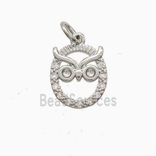 Copper Owl Pendant Pave Zirconia Birds Platinum Plated