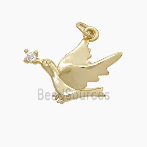 Copper Peace Gove Pendant Pave Zirconia Birds Gold Plated