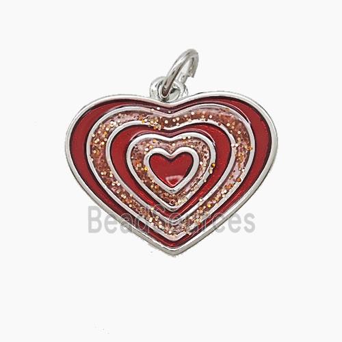Copper Heart Pendant Red Painted Platinum Plated