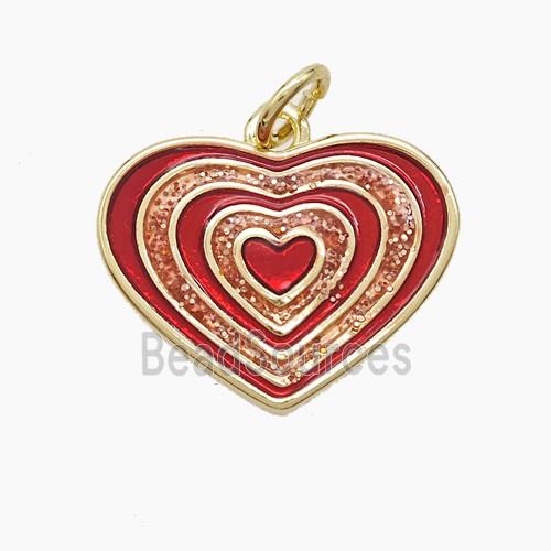 Copper Heart Pendant Red Painted Gold Plated