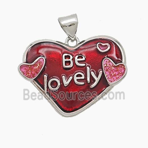 Copper Heart Pendant Red Painted Be Lovely Platinum Plated