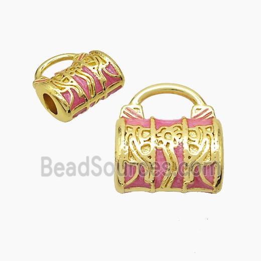 Copper Handbag Beads Pink Painted Large Hole Gold Plated