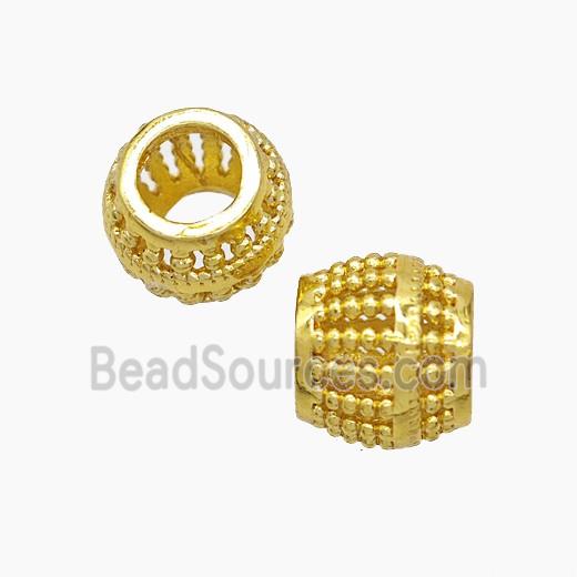 Copper Barrel Beads Large Hole Hollow Gold Plated