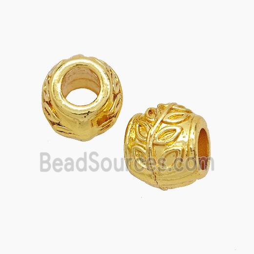 Copper Barrel Beads Large Hole Leaf Gold Plated