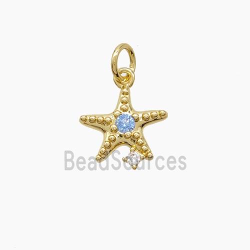 Copper Starfish Pendant Pave Zirconia Gold Plated