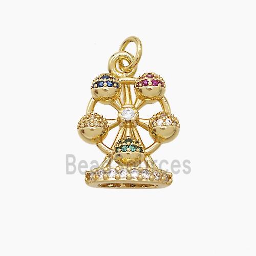 Ferris Wheel Charms Copper Pendant Pave Zirconia Gold Plated