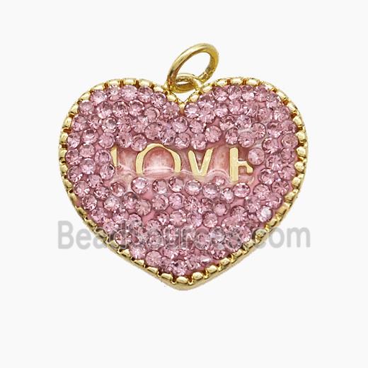 Copper Heart Pendant Pave Pink Zirconia LOVE Gold Plated