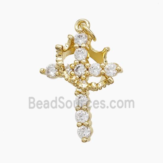 Copper Cross Pendant Pave Zirconia Crown Gold Plated