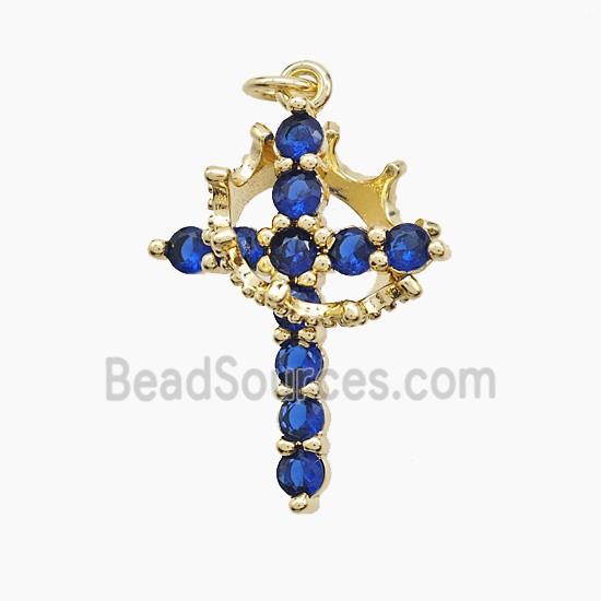 Copper Cross Pendant Pave Zirconia Crown Gold Plated