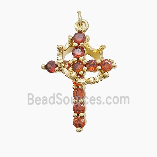 Copper Cross Pendant Pave Zirconia Crown Gold Plated