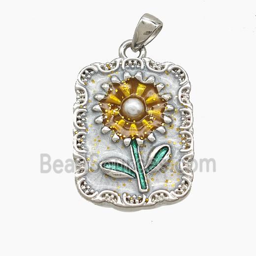Copper Sunflower Pendant Painted Platinum Plated