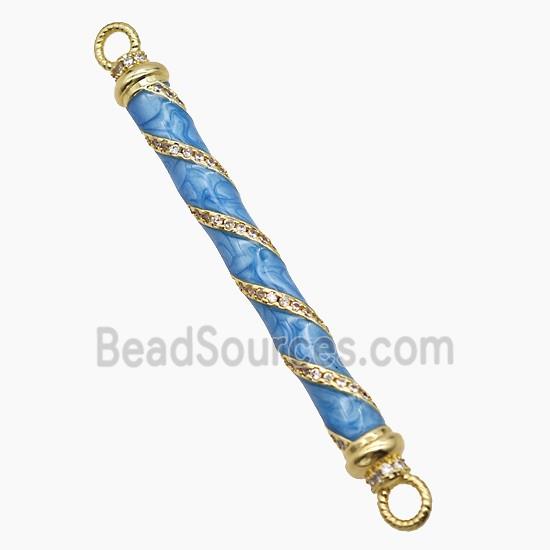 Copper Stick Connector Pave Zirconia Blue Enamel Gold Plated