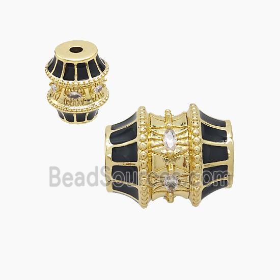 Copper Barrel Beads Pave Zirconia Black Enamel Gold Plated