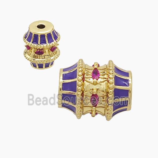 Copper Barrel Beads Pave Zirconia Purple Enamel Gold Plated